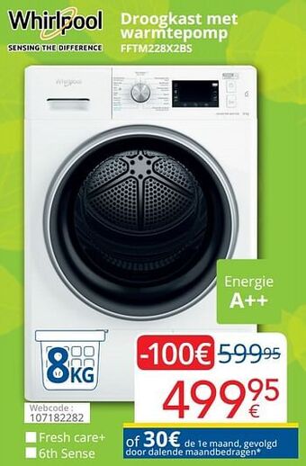 Eldi Whirlpool droogkast met warmtepomp fftm228x2bs aanbieding