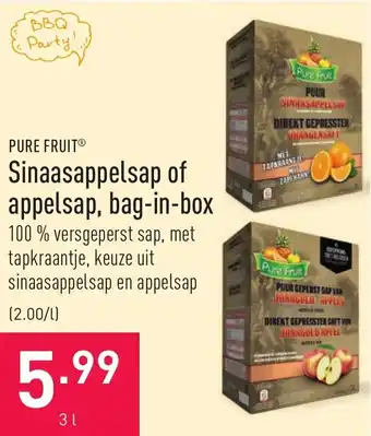 ALDI PURE FRUIT Sinaasappelsap of appelsap, bag-in-box 3L aanbieding