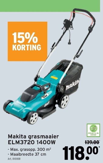 GAMMA Makita grasmaaier ELM3720 1400W aanbieding