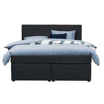Leen Bakker Boxspring Kalmar - recht hoofdbord - stof antraciet - 180x200 cm - Leen Bakker aanbieding