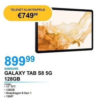 AUVA Samsung galaxy tab s8 5g 128gb aanbieding