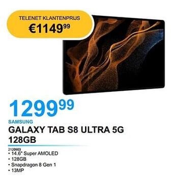 AUVA Samsung galaxy tab s8 ultra 5g 128gb aanbieding