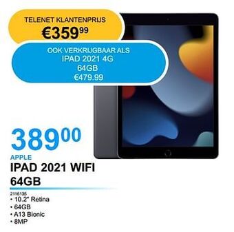 AUVA Apple ipad 2021 wifi 64gb aanbieding