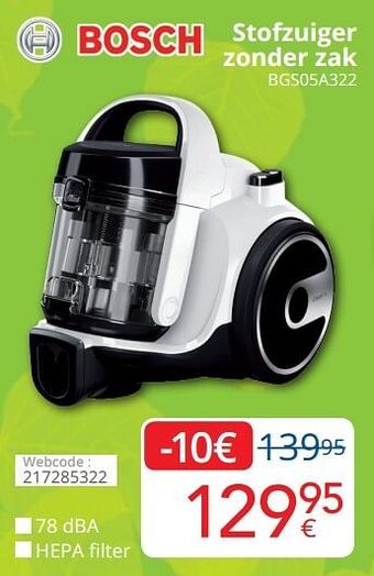 Eldi Bosch stofzuiger zonder zak bgs05a322 aanbieding