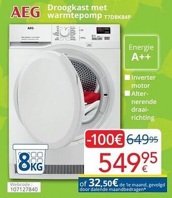 Eldi Aeg droogkast met warmtepomp t7dbk84p aanbieding
