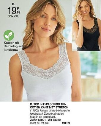 Damart Top in fijn geribd tricot en kant met stretch aanbieding