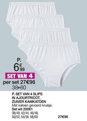 Damart Set van 4 slips in ajourtricot zuiver kamkatoen aanbieding