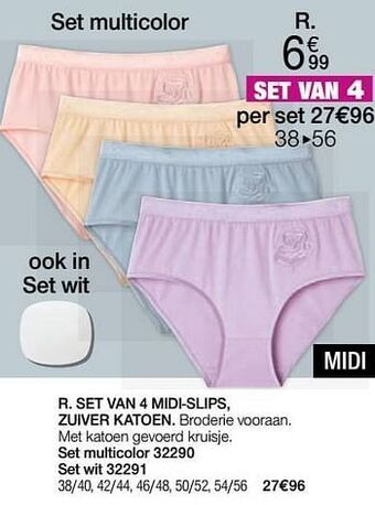 Damart Set van 4 midi-slips, zuiver katoen aanbieding