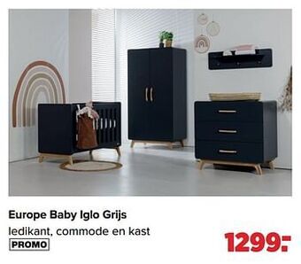 Baby-Dump Europe baby iglo grijs ledikant, commode en kast aanbieding