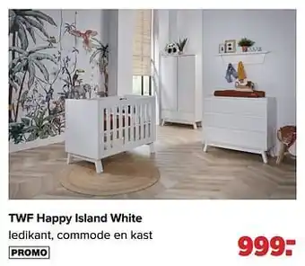 Baby-Dump Twf happy island white ledikant, commode en kast aanbieding
