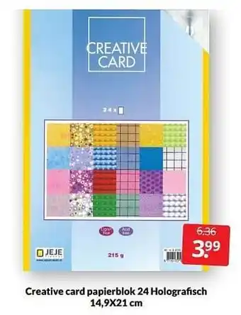 Boekenvoordeel Creative card papierblok 24 holografisch aanbieding