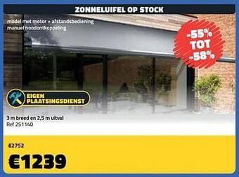 Zonneluifel op stock 3 m breed en 2,5 m uitval