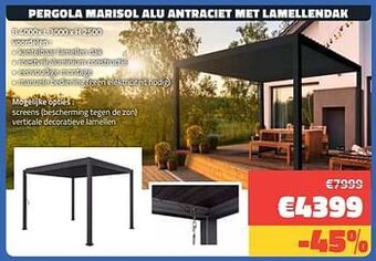 Bouwcenter Frans Vlaeminck Pergola marisol alu antraciet met lamellendak aanbieding