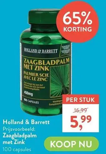 Holland & Barrett Zaagbladpalm met zink aanbieding