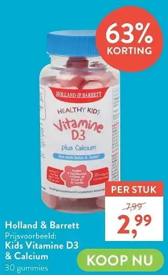 Holland & Barrett Kids vitamine d3 + calcium aanbieding