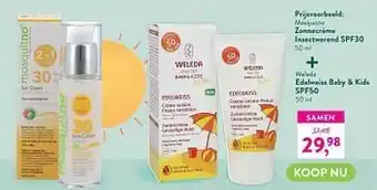 Mosquitno zonnecrème insectwerend spf30 + weleda edelweiss baby + kids spf50