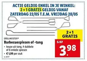 Lidl Barbecuespiesen of -tang aanbieding