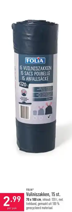 ALDI Folia Vuilniszakken, 15 st. aanbieding