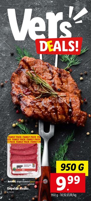 Lidl Gepelde steaks 950g aanbieding