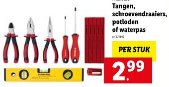Lidl Tangen, schroevendraaiers, potloden of waterpas aanbieding