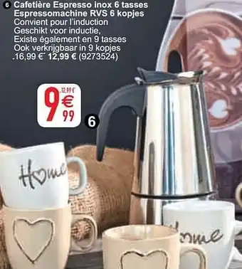 Cora Cafetière espresso inox 6 tasses espressomachine rvs 6 kopjes aanbieding