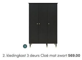 Baby & Tiener Bopita kledingkast 3 deurs cloë mat zwart aanbieding