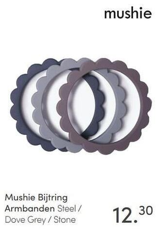 Mushie bijtring armbanden steel - dove grey - stone