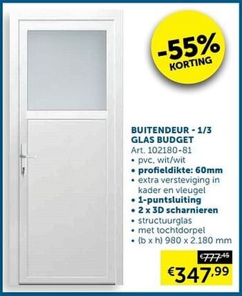 Zelfbouwmarkt Buitendeur - 1-3 glas budget aanbieding