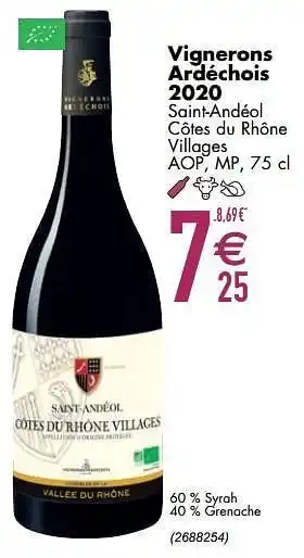 Cora Vignerons ardéchois 2020 saint-andéol côtes du rhône villages aop mp aanbieding