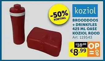 Brooddoos + drinkfles 425 ml oase koziol rood
