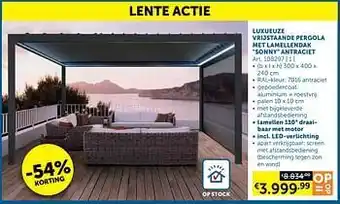 Zelfbouwmarkt Luxueuze vrijstaande pergola met lamellendak sonny antraciet aanbieding