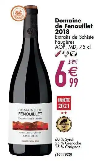 Cora Domaine de fenouillet 2018 extraits de schiste faugères aop md aanbieding
