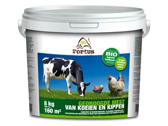 Hubo Fortus gedroogde mest van koeien en kippen 8kg aanbieding