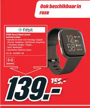 MediaMarkt Fitbit Versa 2 Black Carbon Activity tracker aanbieding