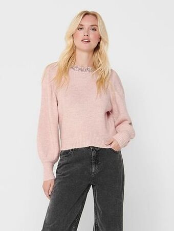 Berca Shoes Only Trui Only Trui Elsa Met Parels Ronde Hals - Roze aanbieding