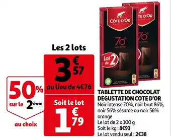 Auchan Tablette De Chocolat Degustation Cote D'Or aanbieding