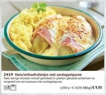 Ham-witloofrolletjes met aardappelpuree