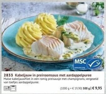 Bofrost Kabeljauw in preiroomsaus met aardappelpuree aanbieding