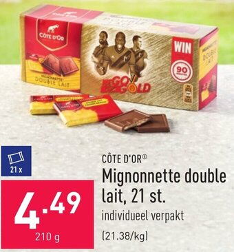 ALDI Cote D'or Mignonnette double lait 21st 210g aanbieding