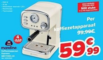 Carrefour Mandine koffiezetapparaat espresso mec1100c-20 aanbieding