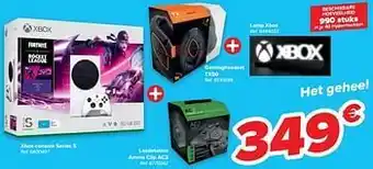 Carrefour Xbox-console series s + gamingheadset tx50 + lamp xbox + laadstation ammo clip ac2 aanbieding