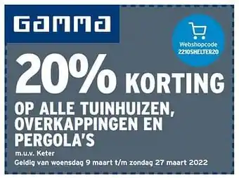 GAMMA 20% korting op alle tuin huizen overkappingen en pergola’s aanbieding