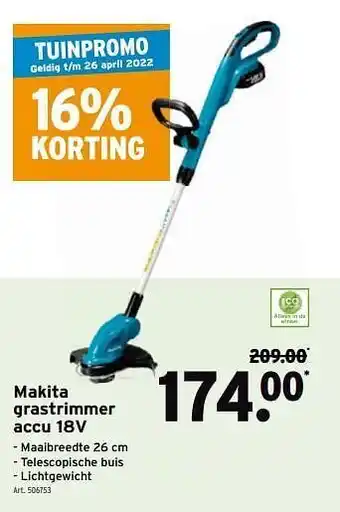 GAMMA Makita grastrimmer accu 18v aanbieding