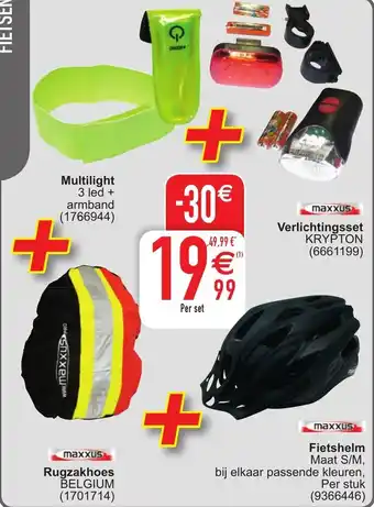 Multilight, rugzakhoes, fietsheim, verlichtingsset