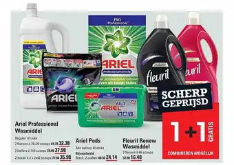 Sligro Ariel Professional Wasmiddel, Ariel Pods, Fleuril Renew Wasmiddel aanbieding