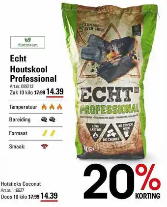Sligro Echt Houtskool Professional, Hotsticks Coconut aanbieding