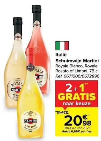 Carrefour Italië schuimwijn martini royale bianco, royale rosato of limoni aanbieding