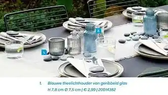 AVA Blauwe theelichthouder van geribbeld glas aanbieding