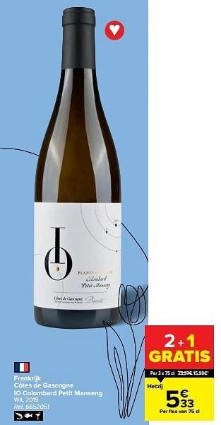 Carrefour Frankrijk côtes de gascogne io colombard petit manseng wit, 2019 aanbieding