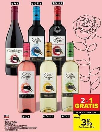 Carrefour Chili central valley gato negro rood, wit of rosé, 2020-2021 aanbieding